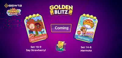 Monopoly GO First Golden Blitz Summer Escape: Say Strawberry! & Marmota Stickers