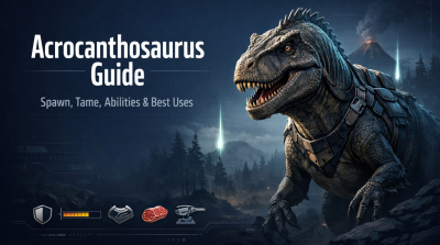 ARK Survival Ascended Acrocanthosaurus Guide: Spawn, Taming, Abilities, Saddle & Best Uses