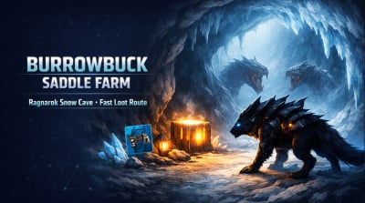ARK Survival Ascended Burrowbuck Saddle Location: Easy Ragnarok Snow Cave Farm Route