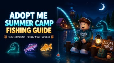 Adopt Me Summer Camp Fishing Get Tealwood Monster, Rainbow Trout & Clubtail Dragonfly Guide