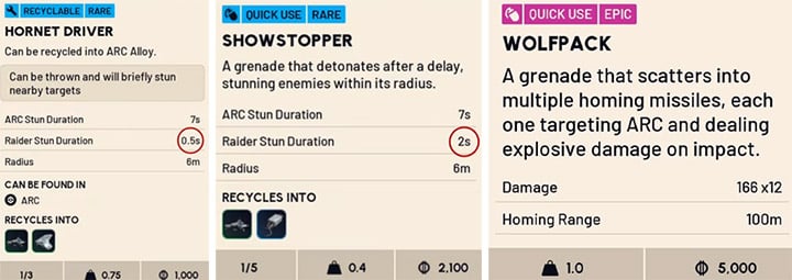 Hornet Driver, Showstopper, Wolfpack Items Details Screenshot