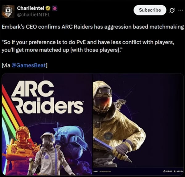 Embark's CEO Confirms ARC Raiders has aggression based matchmarking