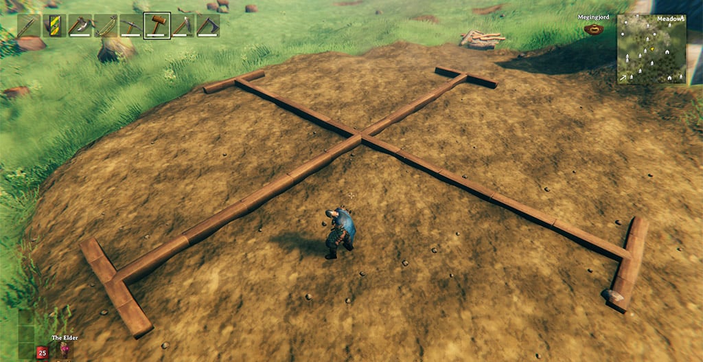 Valheim 8x8 meter wooden starter base foundation and perimeter layout