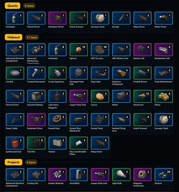ARC Raiders Crafting Material Items Screenshot