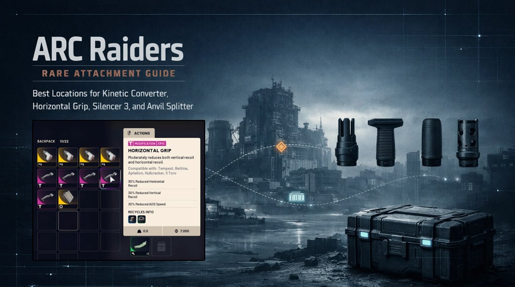 Best Spots to Find ARC Raiders Rare Attachment Kinetic Converter, Horizontal Grip, Silencer 3, and Anvil Splitter