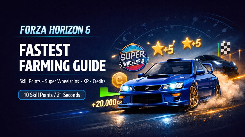 Forza Horizon 6 Fastest Skill Point, Super Wheelspin, XP, and Credit Farm Guide