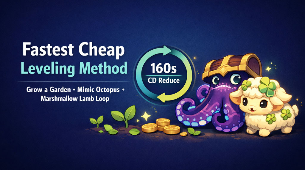 Grow a Garden Cheap Fastest Leveling Method: Mimic Octopus + Marshmallow Lamb Loop