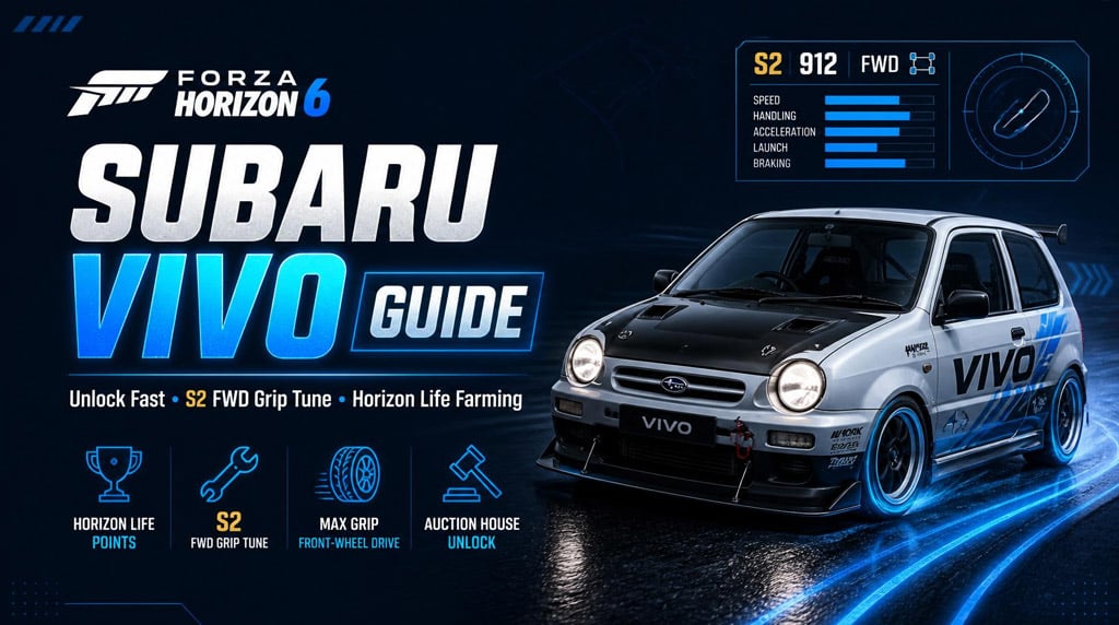 Forza Horizon 6 Subaru VIVO Guide: Fast Unlock, Best S2 FWD Grip Setup, and Horizon Life Point Farming