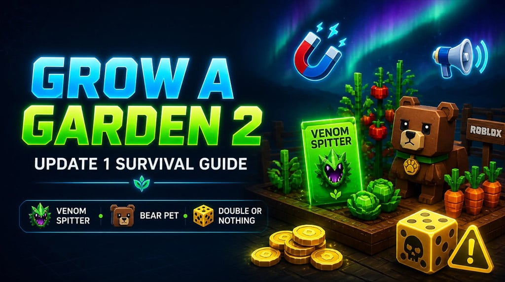 Grow A Garden 2 Update 1 Guide: Venom Spitter, Double or Nothing, Bear Pet, Player Magnet & Pet Teleporters