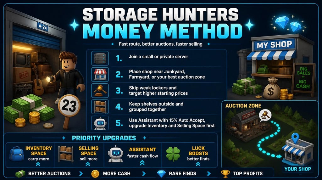 Storage Hunters Open World Best Money Method: Placement, Auction bidding, Lost Item Rewards