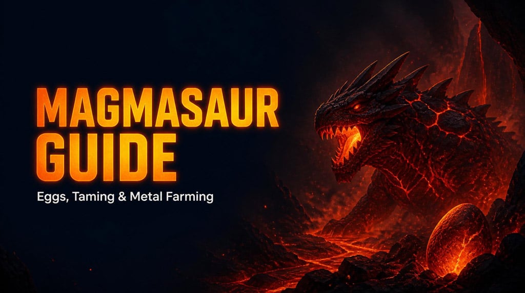 ARK Survival Ascended Magmasaur Guide: Egg Theft, Raising, and Metal Farming Tips