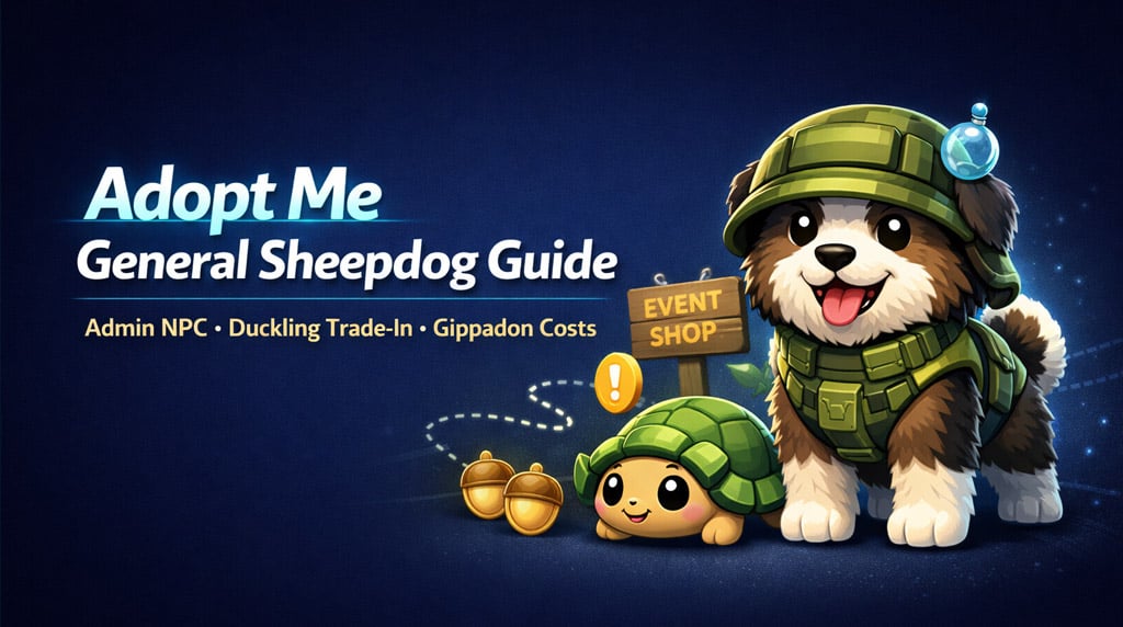 Adopt Me General Sheepdog Guide: How to Get It, Gippadon Costs, Acorns, Admin Trade-In, and Neon Details