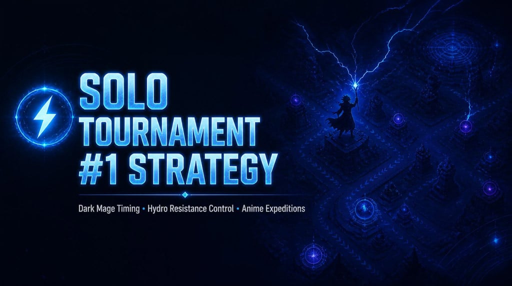 Anime Expeditions Solo Tournament #1 Strategy: Dark Mage Lightning Timing + Hydro Resistance Control