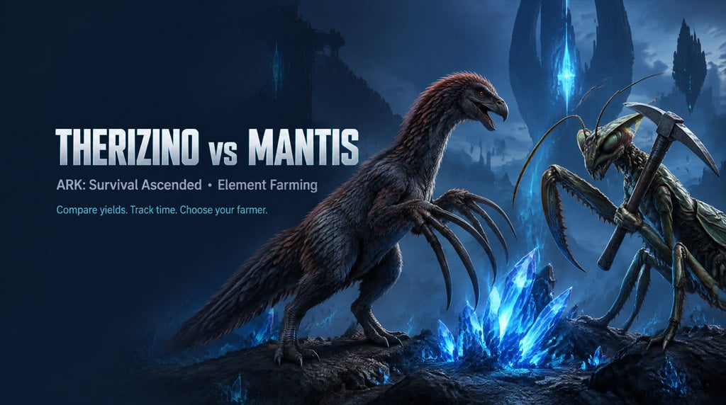 Best Element Farmer in ARK Survival Ascended: Therizino or Mantis? Best Element Farmer in ARK Survival Ascended: Therizino or Mantis?
