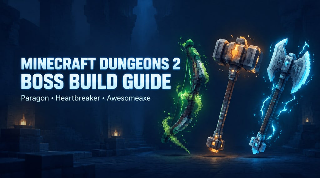 Minecraft Dungeons 2 Boss Builds: Paragon, Heartbreaker & Awesomeaxe Minecraft Dungeons 2 Boss Builds: Paragon, Heartbreaker & Awesomeaxe
