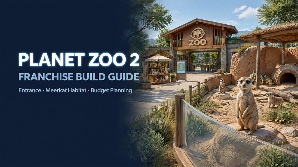 Planet Zoo 2 Franchise Build Guide: Entrance, Meerkat Habitat & Budget Checks Planet Zoo 2 Franchise Build Guide: Entrance, Meerkat Habitat & Budget Checks
