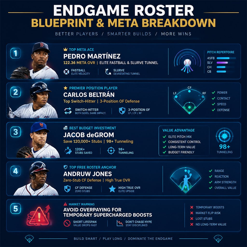 Infographic ranking the top 20 endgame cards in MLB The Show 26 for Ranked Seasons