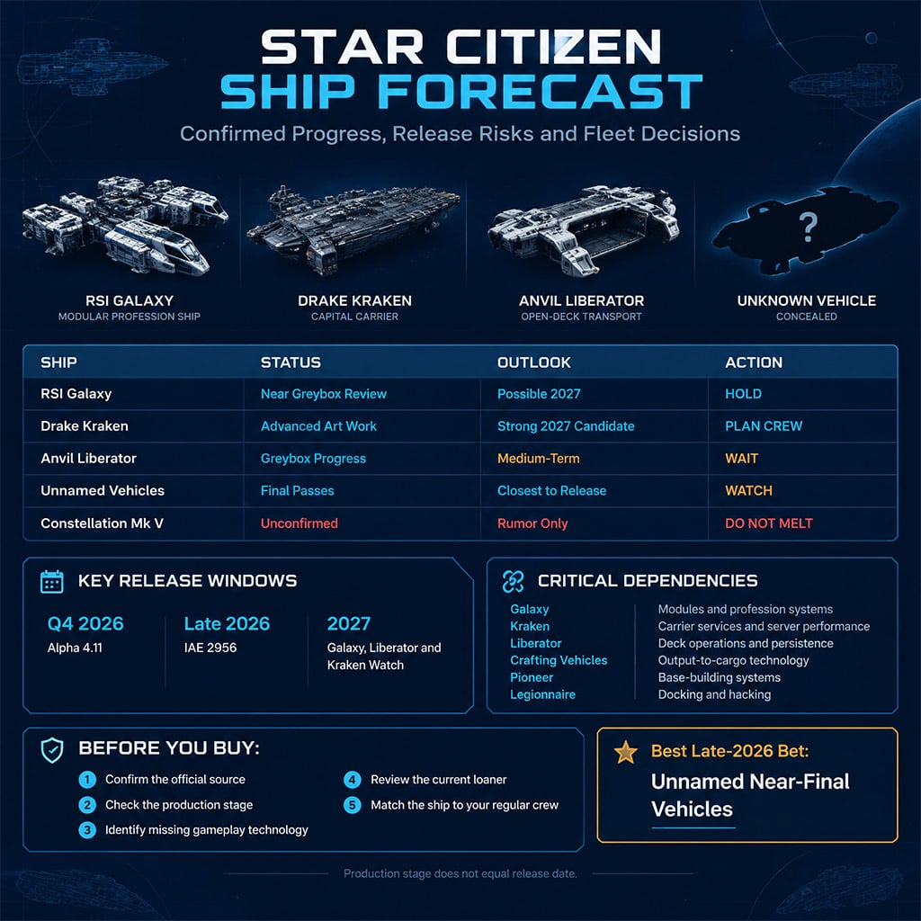 Star Citizen timeline comparing Alpha 4.11, the October anniversary period, IAE 2956, and the December release window