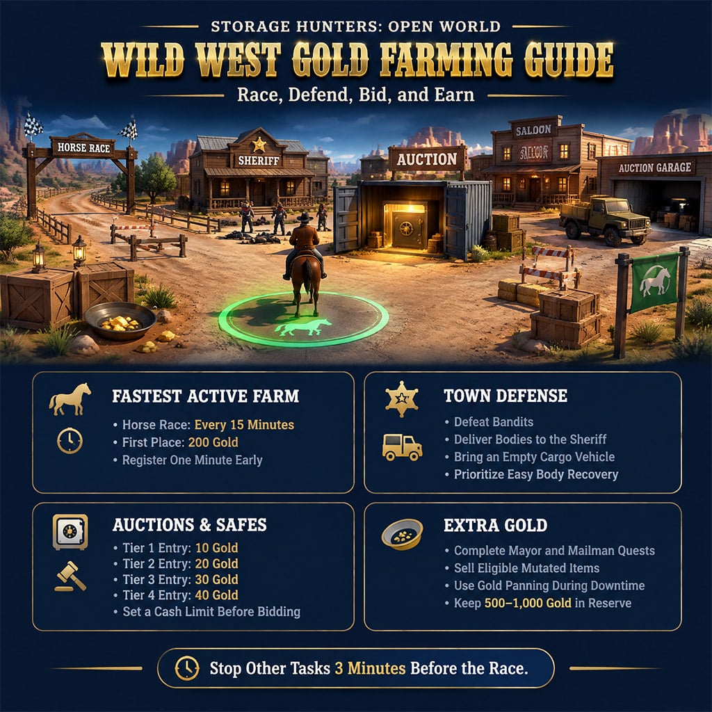 Storage Hunters Wild West map showing the horse race, Sheriff, Saloon, and auction route Storage Hunters Wild West map showing the horse race, Sheriff, Saloon, and auction route