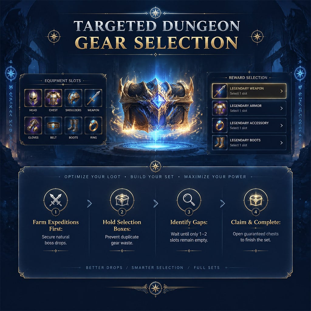 Inventory screen showing targeted dungeon gear selection boxes in AION 2