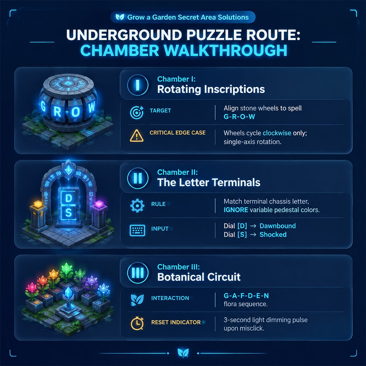 Dark subterranean chamber in Grow a Garden featuring stone wheels and glowing runic symbols
