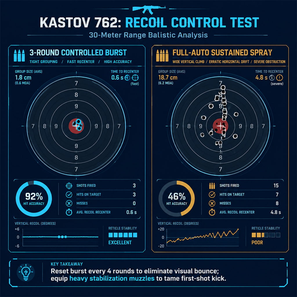 Kastov 762 recoil test comparing short controlled bursts with prolonged automatic fire