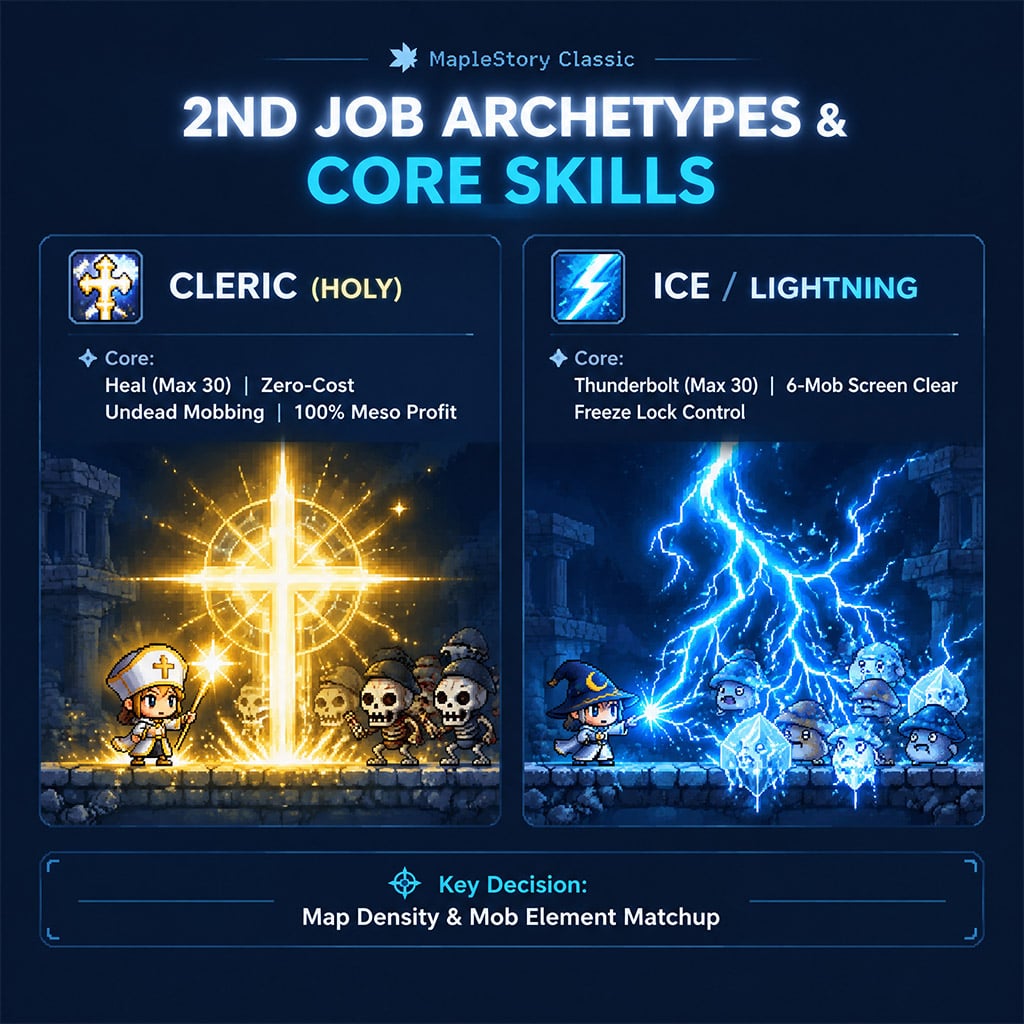 Side-by-side illustration of Cleric Heal and Ice/Lightning Thunderbolt spells. Side-by-side illustration of Cleric Heal and Ice/Lightning Thunderbolt spells.