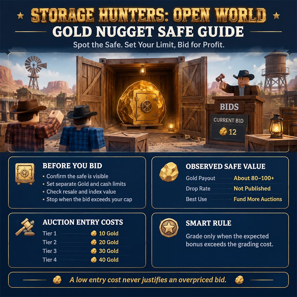 Gold Nugget Safe visible inside a Wild West auction container before bidding Gold Nugget Safe visible inside a Wild West auction container before bidding