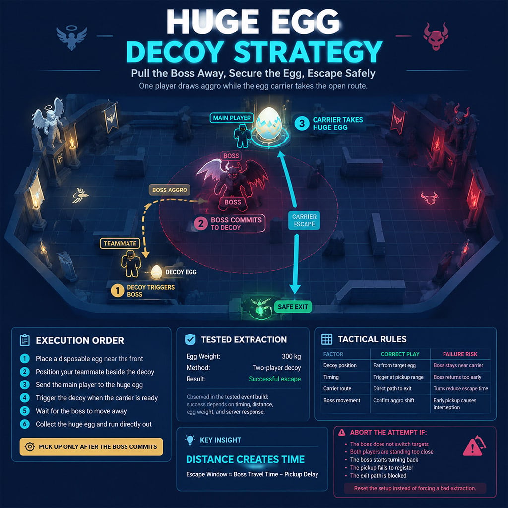 Teammate pulling the boss away while another player escapes with a huge event egg Teammate pulling the boss away while another player escapes with a huge event egg