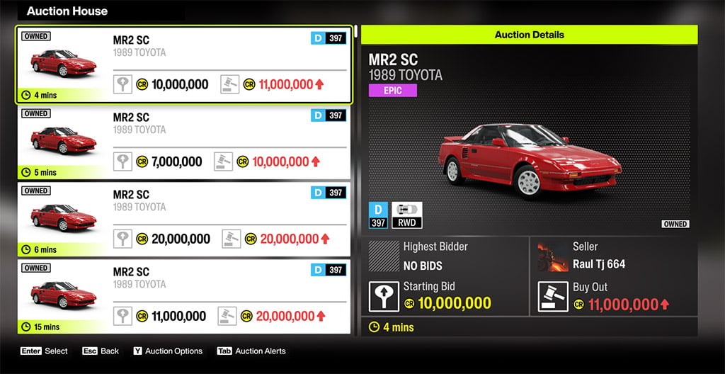 FH6 Auction House price tracking, Forza Horizon 6 market trading