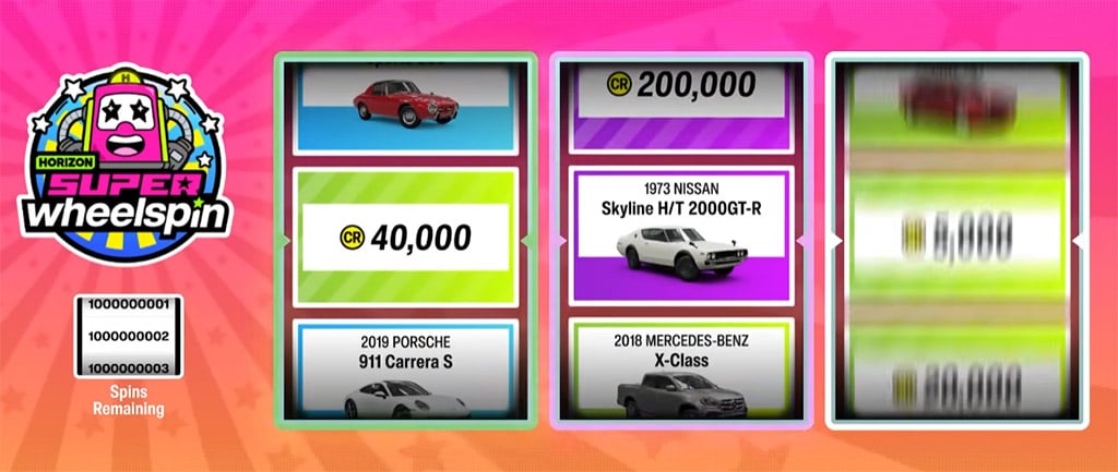 FH6 Wheelspin management, Forza Horizon 6 reward spins