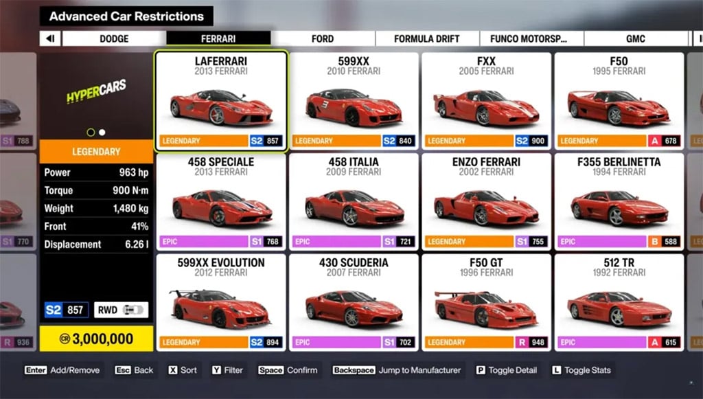 FH6 early game car budget Forza Horizon 6 car selection