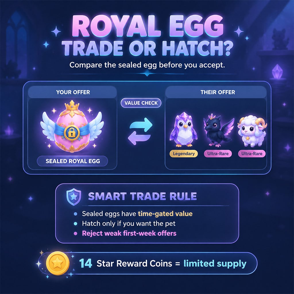 Trade window interface in Adopt Me comparing sealed Royal Egg against rare pets