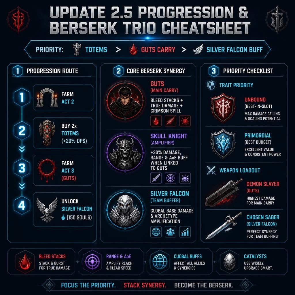 UPDATE 2.5 PROGRESSION BERSERK TRIO CHEATSHEET