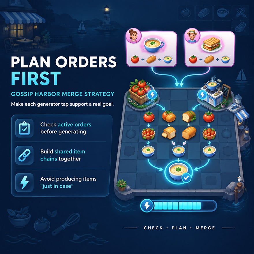 Merge-game Order Panel Showing Two Orders That Use Related Item Chains
