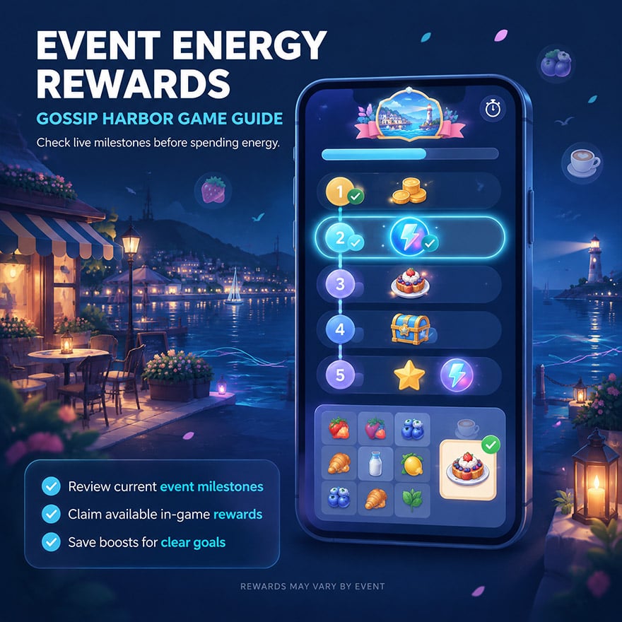 Mobile Merge Game Event Screen With Energy Reward Milestone Concept