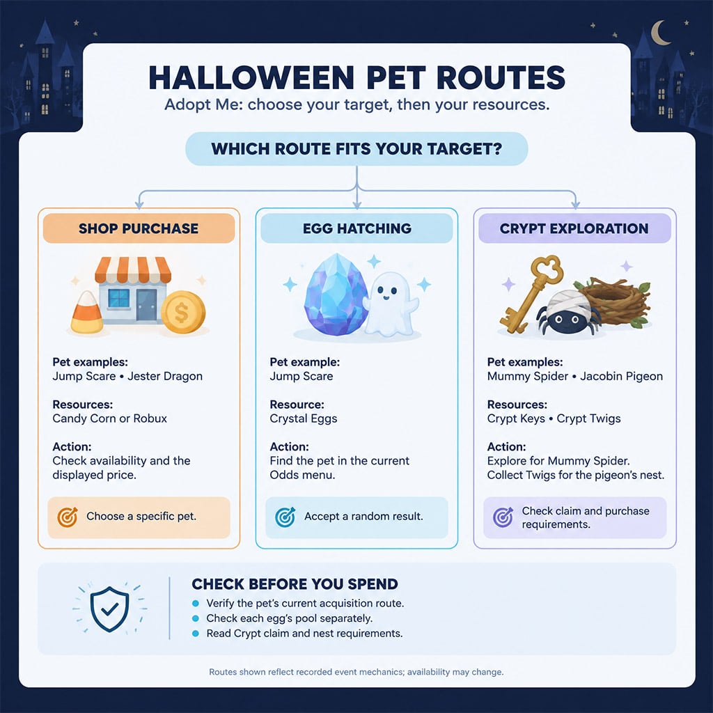 Decision chart separating shop purchases, egg hatching, and Crypt exploration