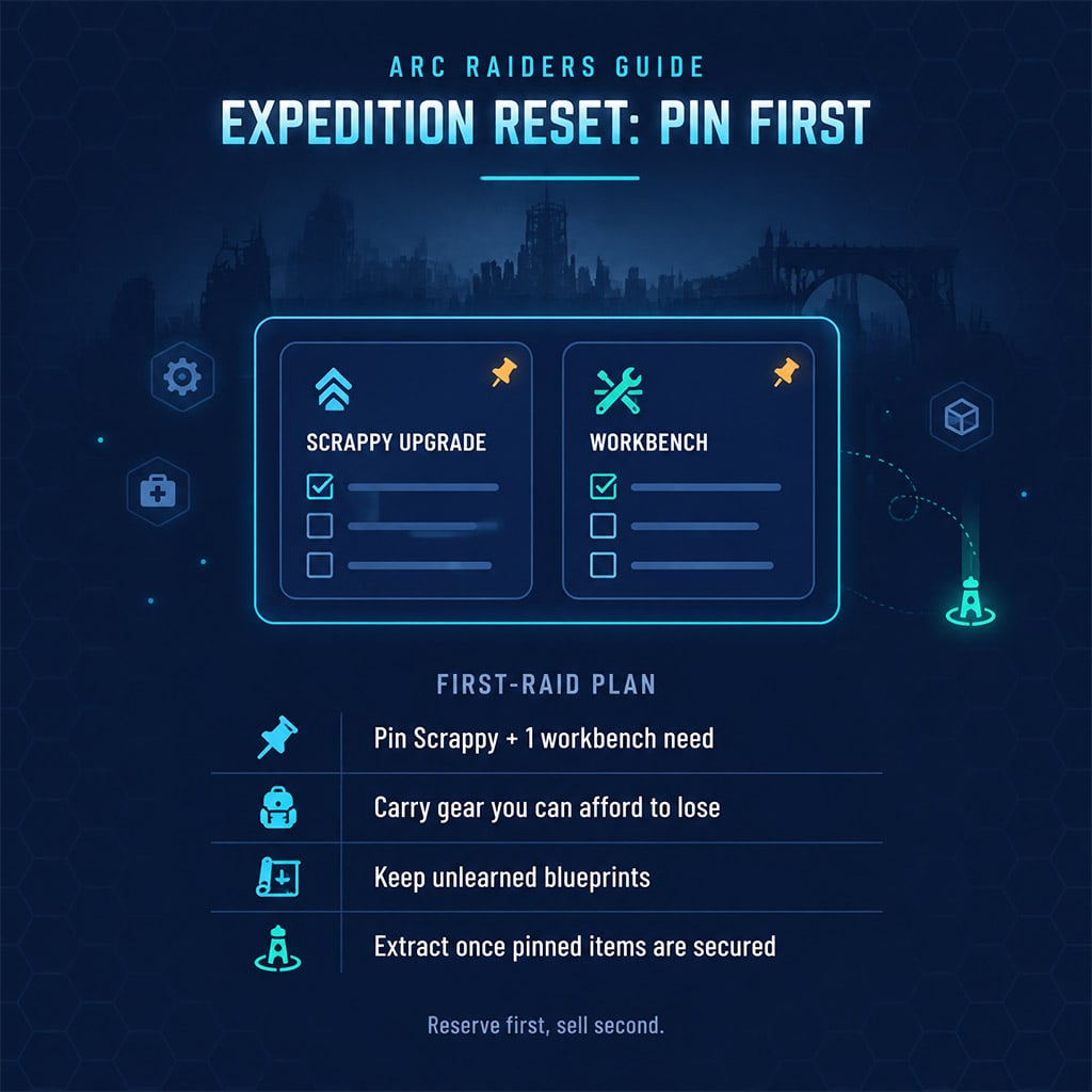 ARC Raiders upgrade menu with Scrappy and workbench requirements pinned