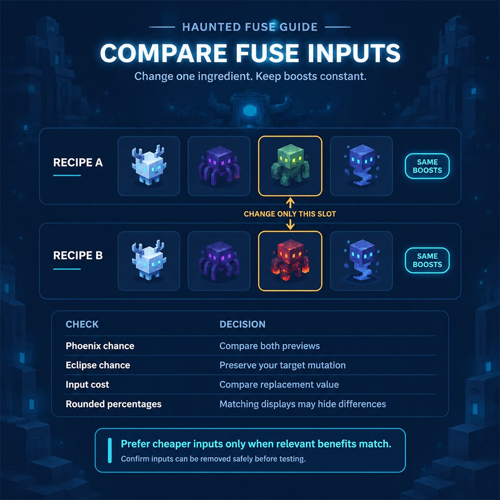 Compare two recipes with one ingredient changed and boosts held constant
