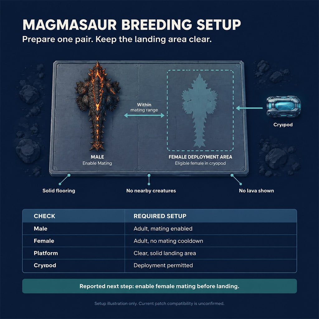 Diagram showing a male Magmasaur beside a clear female deployment area