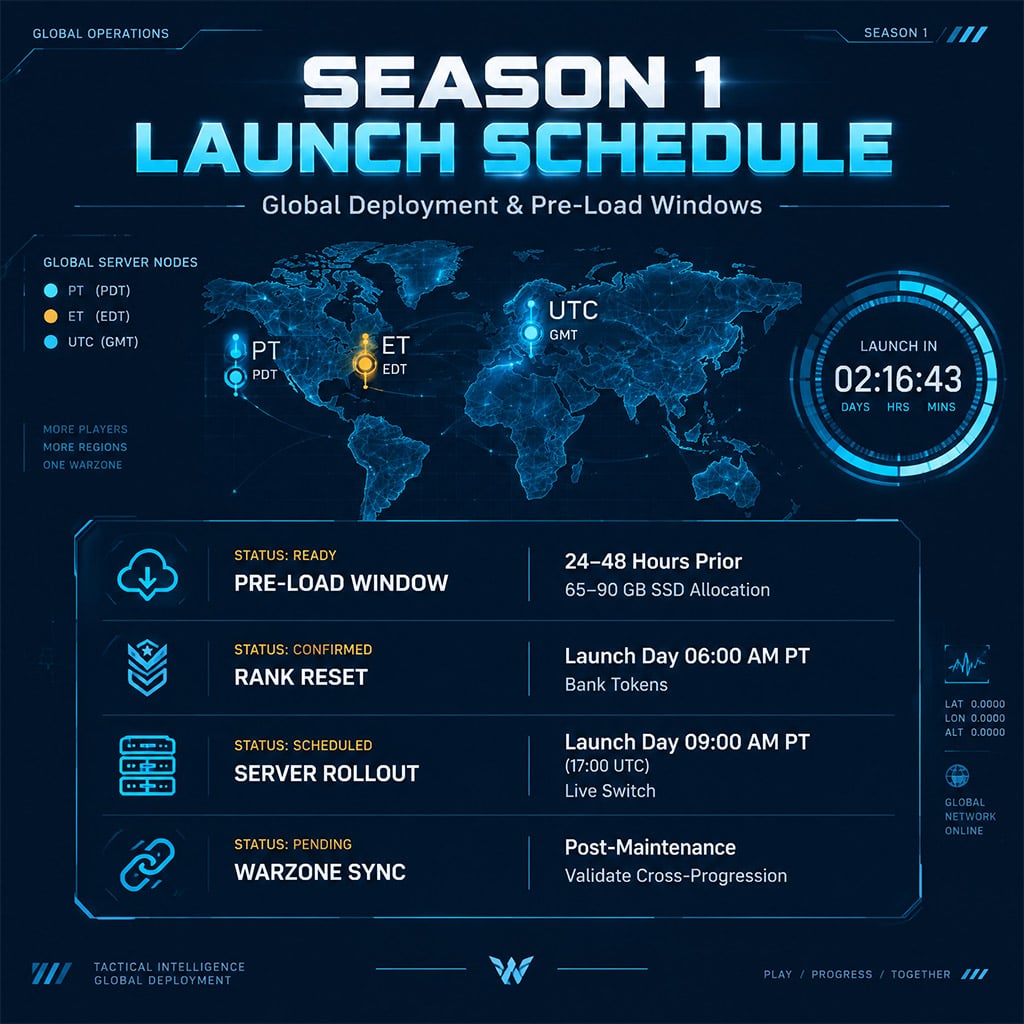 Digital tactical calendar showing Call of Duty pre-load windows and global server rollout times Digital tactical calendar showing Call of Duty pre-load windows and global server rollout times