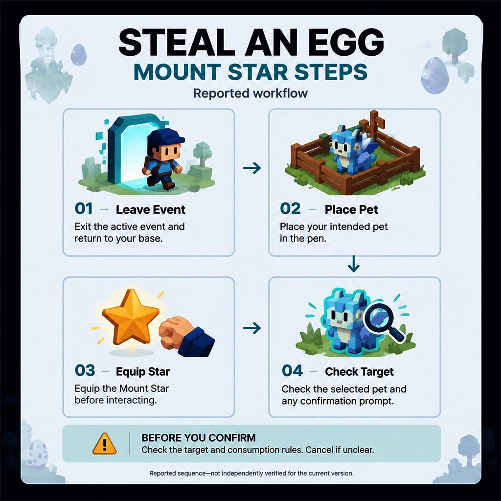 Reported mounting sequence from leaving the event to selecting a pet