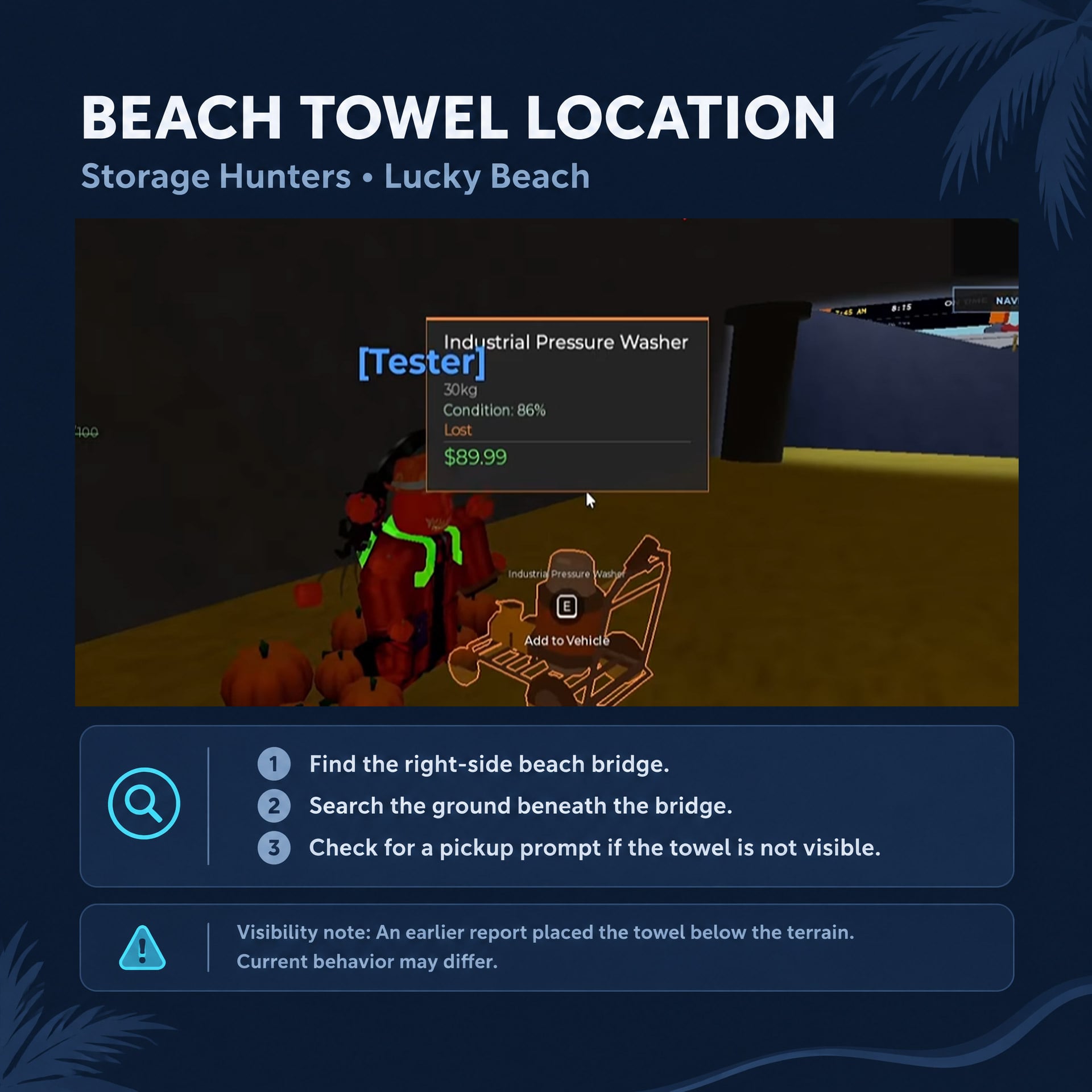 Right bridge with the Beach Towel search area marked underneath