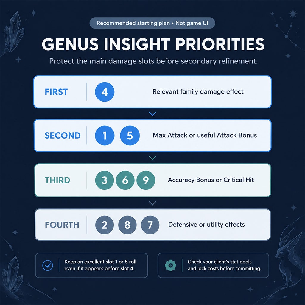 Recommended Genus Insight slot groups, with slots 4, 1, and 5 prioritized