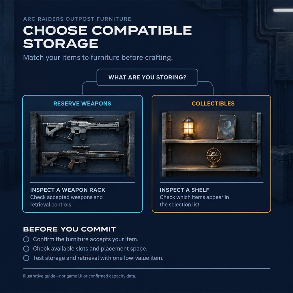Furniture decision diagram separating weapon and collectible storage Furniture decision diagram separating weapon and collectible storage