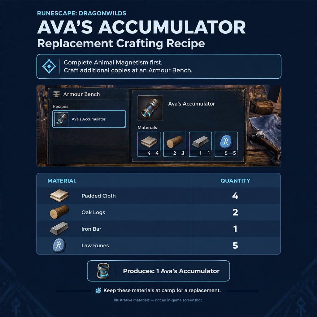 Armour Bench recipe showing Ava's Accumulator material quantities Armour Bench recipe showing Ava's Accumulator material quantities