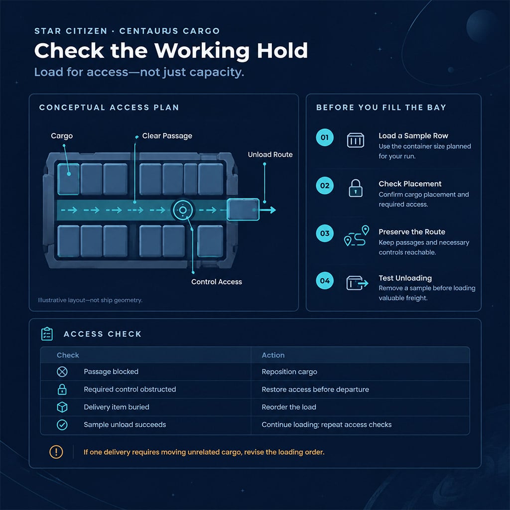 Cargo loading checklist covering placement, access, and unloading