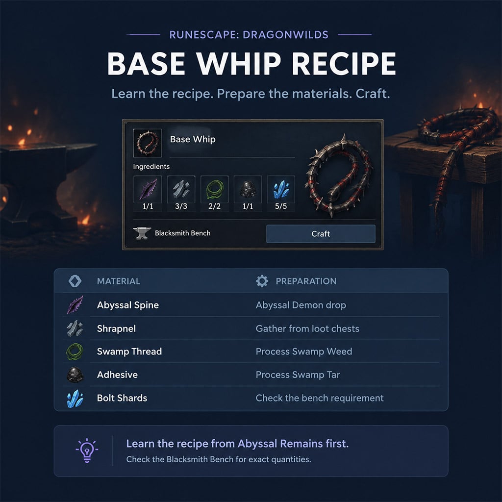 Keyword: Dragonwilds Abyssal Whip recipe