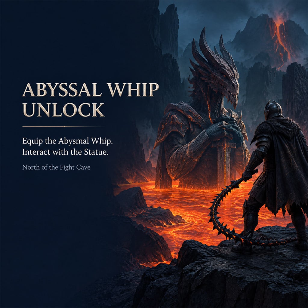 Player character holding an Abysmal Whip standing in front of the submerged dragonkin statue in the lava field. Player character holding an Abysmal Whip standing in front of the submerged dragonkin statue in the lava field.
