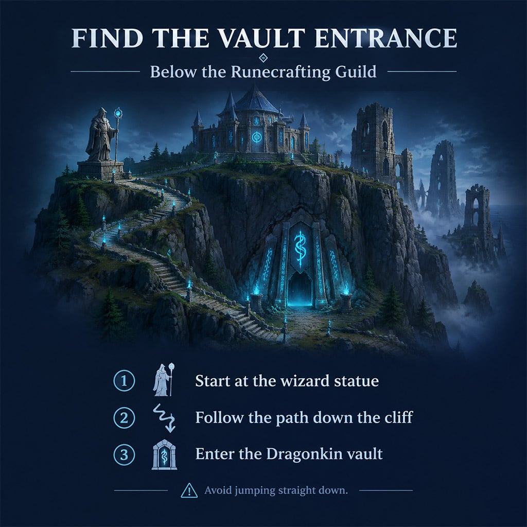 Vault entrance below the Runecrafting Guild cliffs Vault entrance below the Runecrafting Guild cliffs